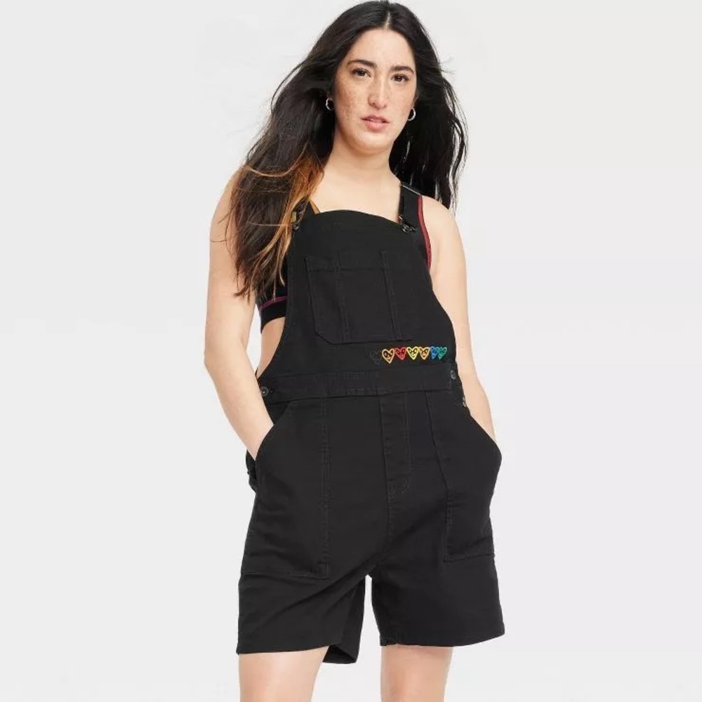 Target PRIDE collection black embroidered overalls NWT